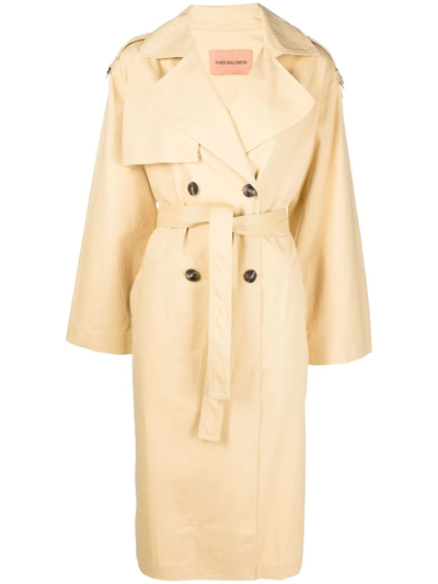 Shop Yves Salomon Tied-waist Trench Coat In Yellow