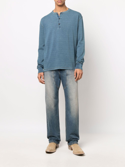 Shop Ralph Lauren Rrl Button-plaquet Cotton T-shirt In Blue