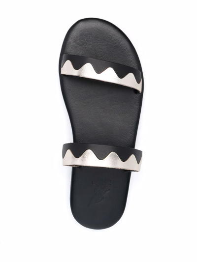 Ancient Greek Sandals Paralia Zigzag-band Leather Sandals In Black