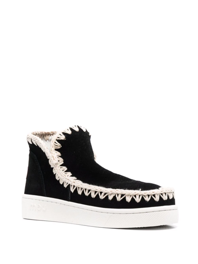 Mou Eskimo Sneaker Low Heels Ankle Boots In Black Suede In Black