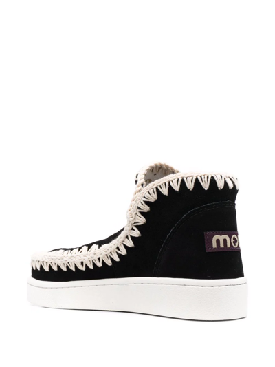 Mou Eskimo Sneaker Low Heels Ankle Boots In Black Suede In Black