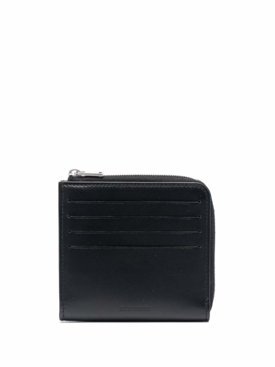 Shop Jil Sander Zip-up Leather Wallet In Black
