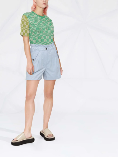 Shop Kenzo Paperbag Waist Embroidered Logo Shorts In Blue
