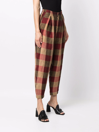 Shop Uma Wang High-rise Check Trousers In Red