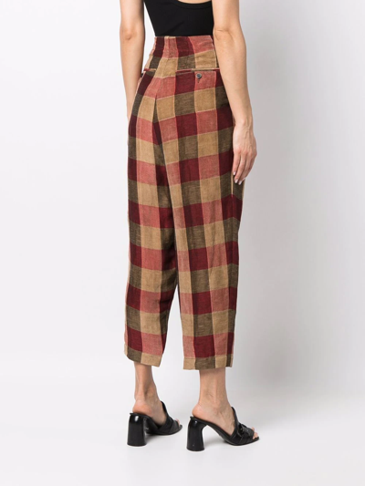 Shop Uma Wang High-rise Check Trousers In Red