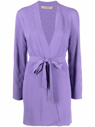 Shop D-exterior Tie-fastening Knitted Cardigan In Purple