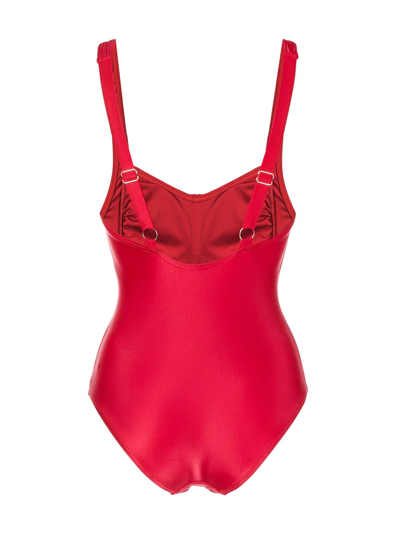Shop Duskii Diane Ruched Swimsuit In Red