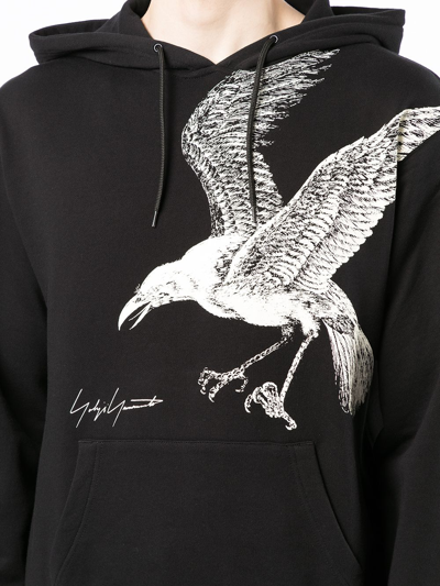 Shop Yohji Yamamoto Raven-print Hooded Sweatshirt In Black