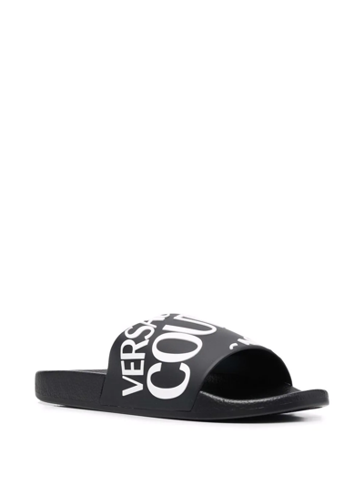 Shop Versace Jeans Couture Logo Flat Slides In Black