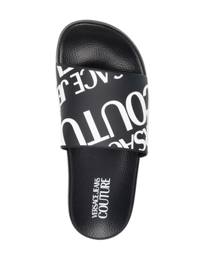 Shop Versace Jeans Couture Logo Flat Slides In Black