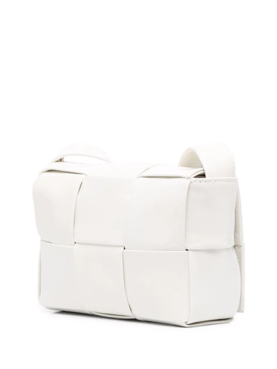 Shop Bottega Veneta Mini Cassette Intrecciato Crossbody Bag In White