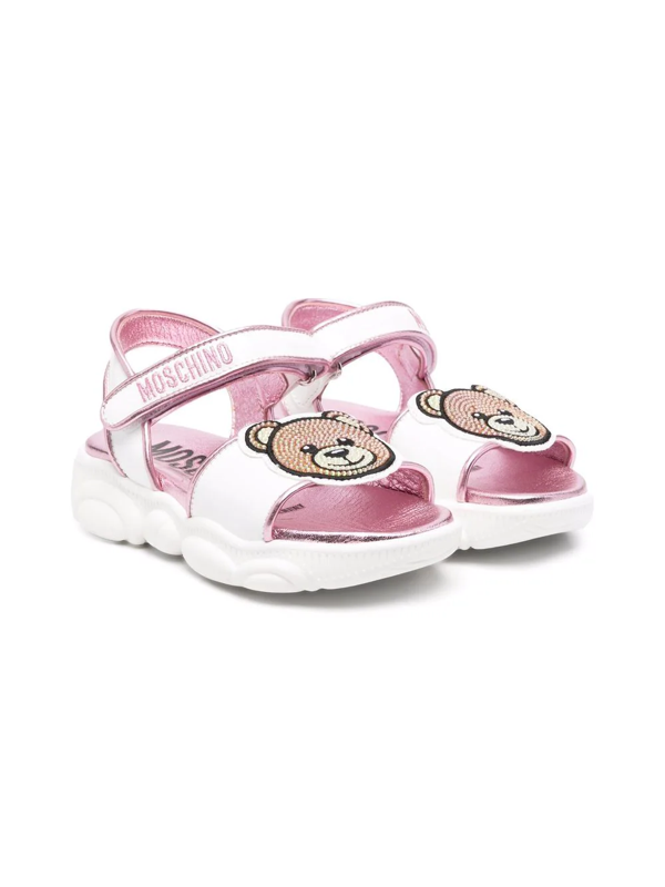Moschino Kids Teddy Bear-patch leather sandals - White