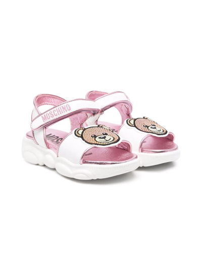 Shop Moschino Toy Bear Patch Sandals In White