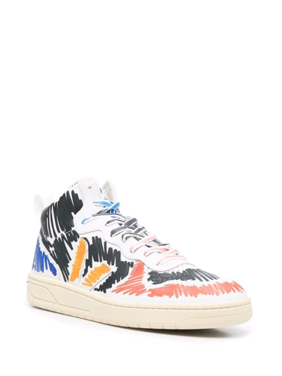 Shop Marni X Veja V-15 Scribble-print Sneakers In White