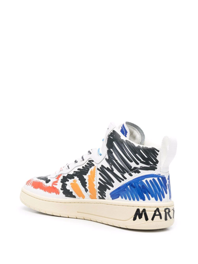 Shop Marni X Veja V-15 Scribble-print Sneakers In White