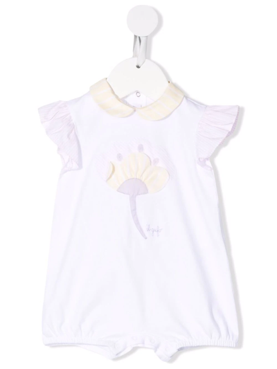 Il Gufo Floral-embroidered Ruffled Romper In Yellow