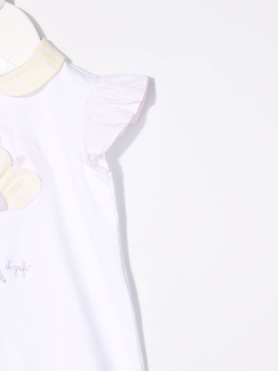 Il Gufo Floral-embroidered Ruffled Romper In Yellow
