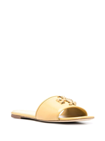 Shop Tory Burch Eleanor Double T Logo Slides In Yellow
