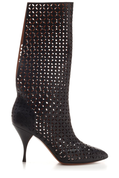 Shop Alaïa Pointed Toe High Heel Boots In Black