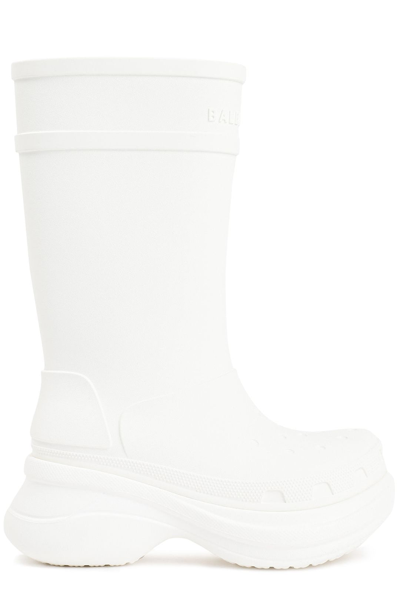 Shop Balenciaga Logo Embossed Crocs Boots In White