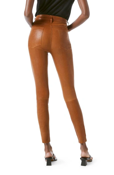 Shop Frame Le High Skinny Leather Pants In Tobacco