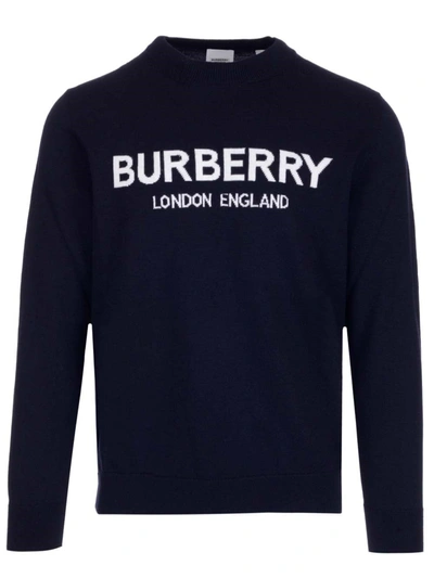 Shop Burberry Logo Intarsia Sweater In Blue