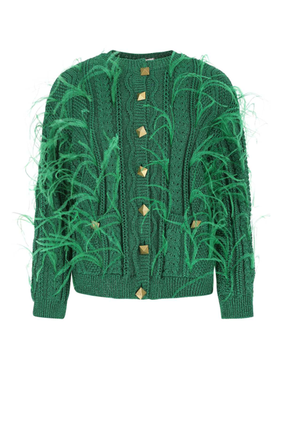 Shop Valentino Stud Embellished Cardigan In Green