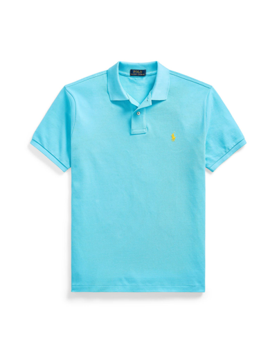 Shop Polo Ralph Lauren Custom Slim Fit Mesh Polo Shirt Man Polo Shirt Turquoise Size L Cotton In Blue