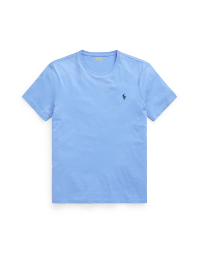 Shop Polo Ralph Lauren Custom Slim Fit Jersey Crewneck T-shirt Man T-shirt Pastel Blue Size L Cotton