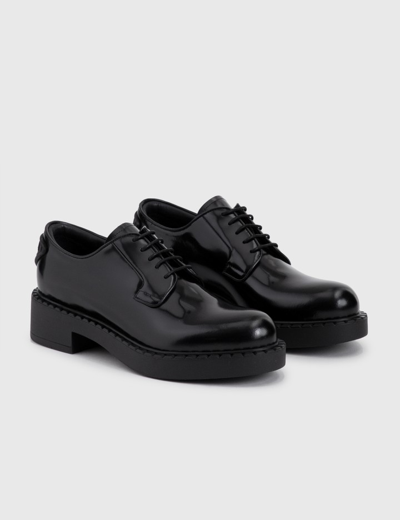 Shop Prada Brushed-leather Derby Shoes In Black
