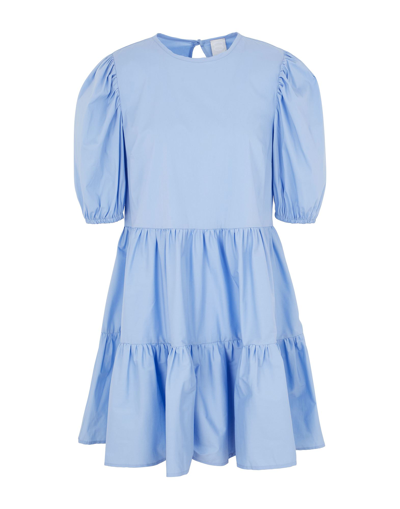 Shop 8 By Yoox Cotton Blend Puff Sleeve Short Dress Woman Mini Dress Sky Blue Size 8 Cotton, Polyamide, E