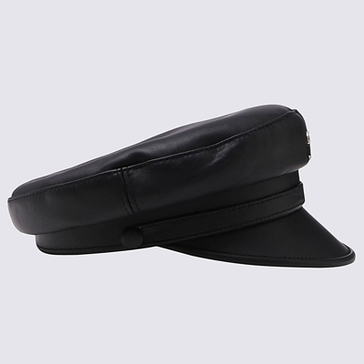 Shop Misbhv Black Leather Baker Boy Hat