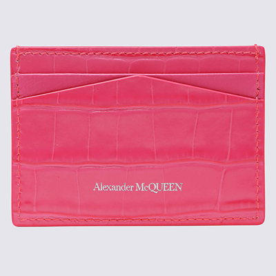 Shop Alexander Mcqueen Fuchsia Leather Cardholder In Neon Pink