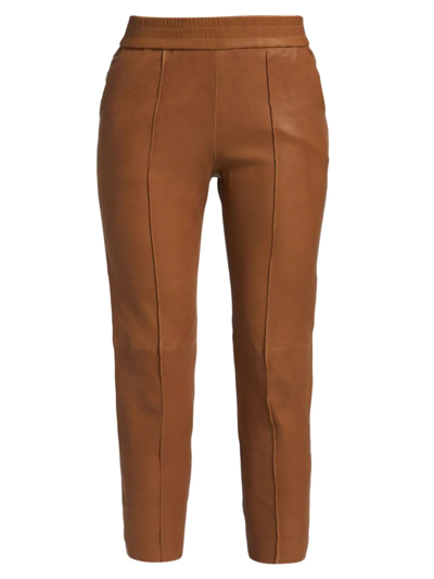 Shop Sprwmn Women's Leather Slim Fit Joggers In Camel