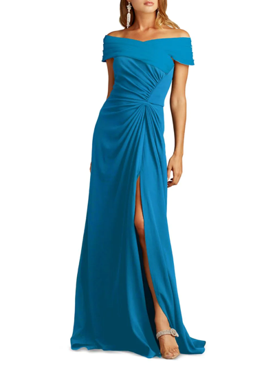 Shop Tadashi Shoji Women's Crepe Off-the-shoulder Gown In Ocean Blue