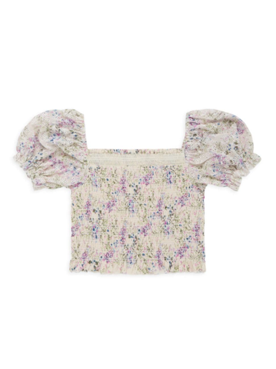 Shop Katiej Nyc Girl's Marlee Crop Top In Neutral Floral
