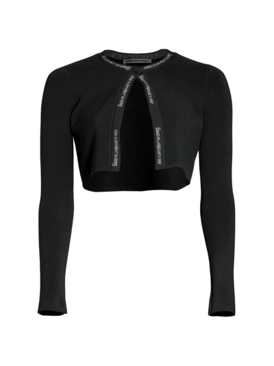 Shop Alexander Wang T Women's Cropped Logo Trim Cardigan In Black