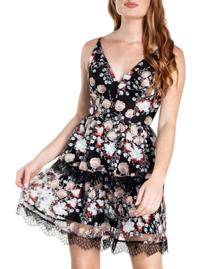 Shop Dress The Population Women's Nellie Floral Embroiderd Cocktail Dress In Black Multi
