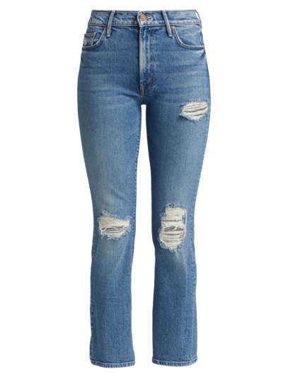 Shop Mother Women's The Insider Distressed Ankle-crop Jeans In Bloom And Doom