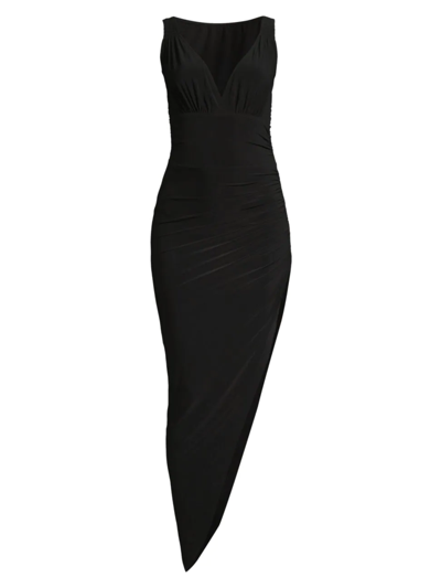 Shop Norma Kamali Women's Tara Draped Asymmetric Jersey Gown In Black
