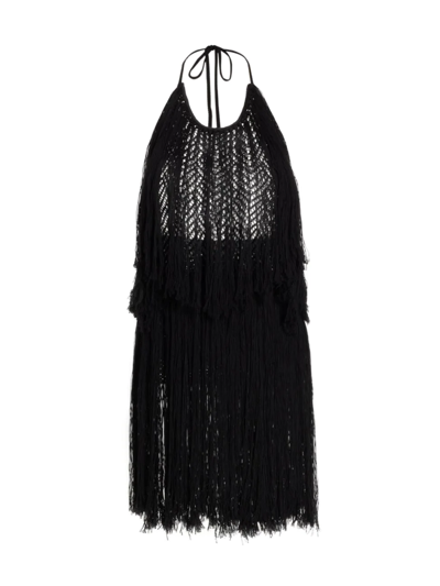 Shop Altuzarra Women's Delphina Halter Fringe Tunic In Black