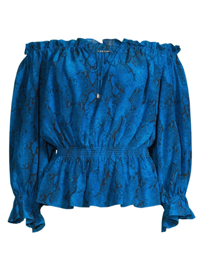 Shop Elie Tahari Women's Silk Off-the-shoulder Blouse In Blue Multi