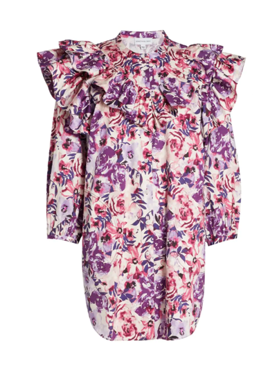 Shop Something Navy Women's Ruffled Floral Minidress In Purple Combo