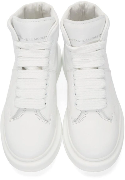 Shop Alexander Mcqueen White Leather High-top Sneakers