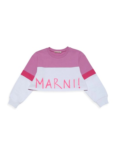 Shop Marni Little Girl's & Girl's Cropped Logo Sweater In Pink White