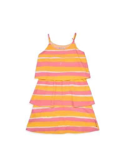 Shop Marni Little Girl's & Girl's Tiered Stripe Dress In Pink Ornage