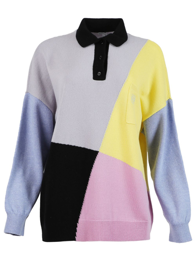Shop Loewe Graphic Polo Collar Sweater In Multicolor