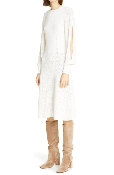 Shop Victoria Beckham Pleated Long Sleeve Midi Dress In White