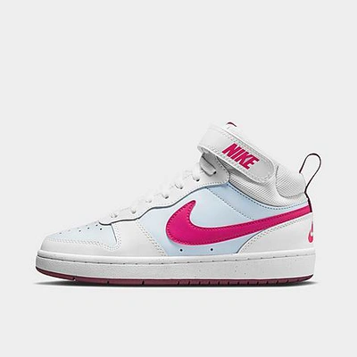 Shop Nike Girls' Big Kids' Court Borough Mid 2 Casual Shoes In Pure Platinum/pink Prime/white/sangria