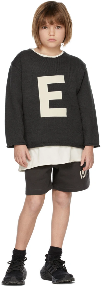 Shop Essentials Kids Black Knit Big E Sweater In Iron